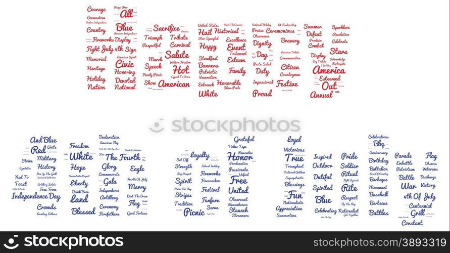 "Tag cloud of 4th of july in the shape of "4th of July""