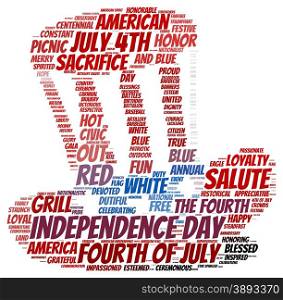 Tag cloud of 4th of july in the shape of hat