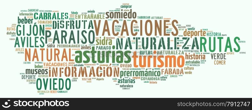 Tag cloud on tourism in Asturias, Spain.