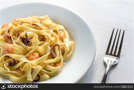 Tagliatelle pasta with seafood