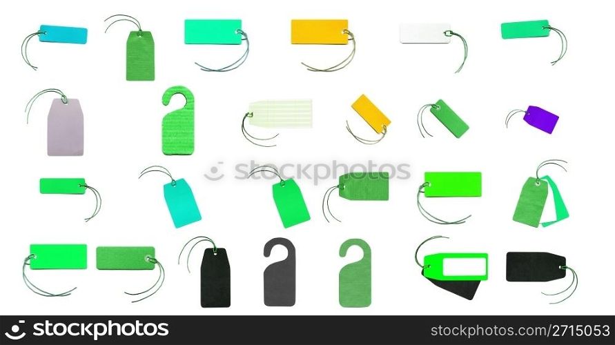 Tags collage. Collage of tags and labels isolated over white background