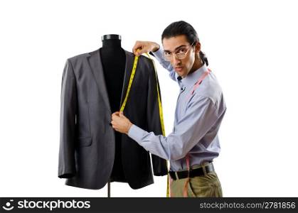Tailor working isolated on white