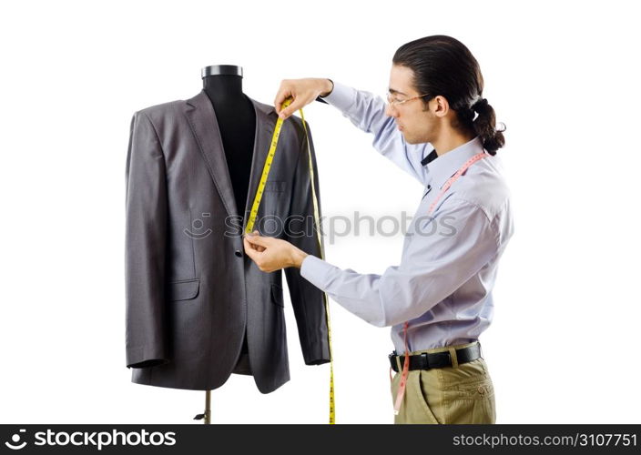 Tailor working isolated on white