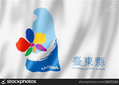 Taitung county flag, China waving banner collection. 3D illustration. Taitung county flag, China