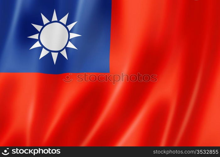 Taiwan flag, three dimensional render, satin texture. Taiwanese flag