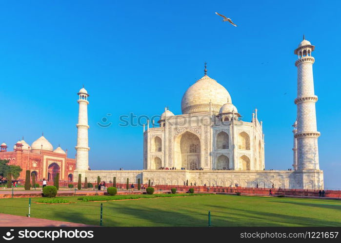 Taj Mahal complex, a famous UNESCO object in Agra, India.. Taj Mahal complex, a famous UNESCO object in Agra, India