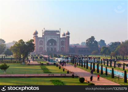 Taj Mahal Gate view in India, Uttar Pradesh, Agra.. Taj Mahal Gate view, India, Uttar Pradesh, Agra