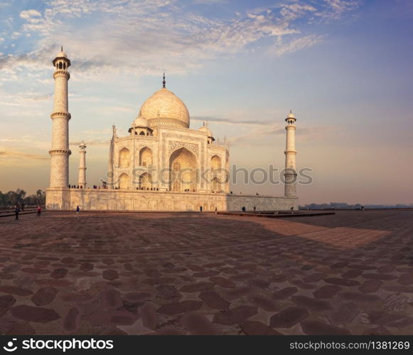 Taj Mahal in Agra, India, eastern view in the sunrays.. Taj Mahal in Agra, India, eastern view in the sunrays