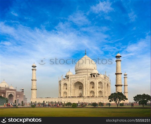 Taj Mahal. Indian Symbol - India travel background. Agra, India