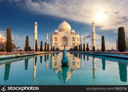 Taj Mahal Mausoleum in India, famous view.