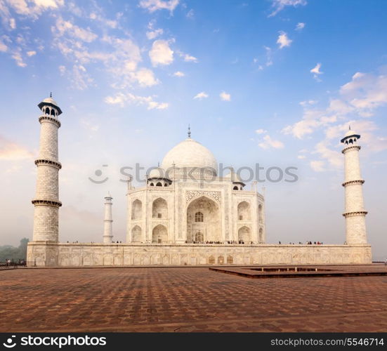 Taj Mahal on sunrise sunset, Indian Symbol - India travel background. Agra, Uttar Pradesh, India