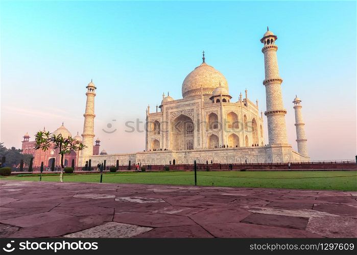 Taj Mahal side view, India most famous landmark, Agra.