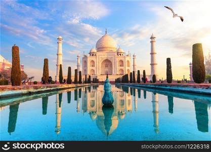 Taj Mahal sunrise view in Agra, Uttar Pradesh, India.. Taj Mahal sunrise view, Agra, Uttar Pradesh, India