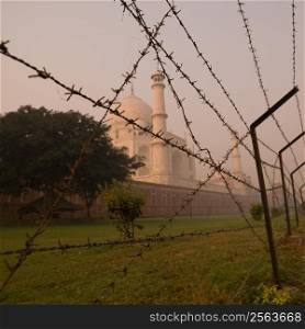Taj Mahal view through barbed wire, Agra, India