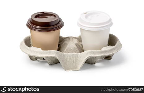 take-away coffee tray isolated on white with clipping path
