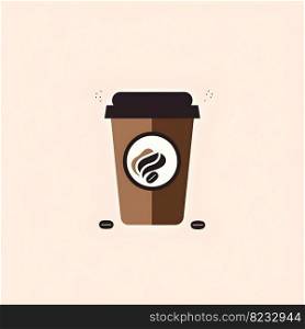 Take away disposable coffee cup minimalistic square icon on neutral color background. AI Generative content