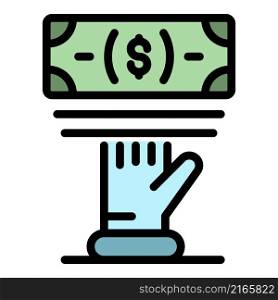 Take cash money icon. Outline take cash money vector icon color flat isolated. Take cash money icon color outline vector