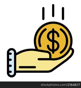 Take money coin icon. Outline take money coin vector icon color flat isolated. Take money coin icon color outline vector