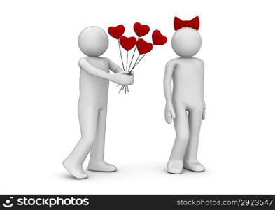 ""Take my bouquet (love, valentine day series; 3d isolated characters)""