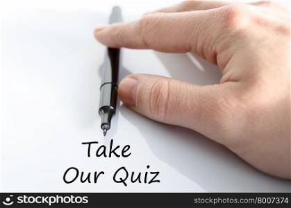 Take our quiz text concept isolated over white background