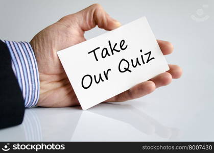 Take our quiz text concept isolated over white background