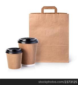 Take-out coffee in thermo cup. Isolated on a white