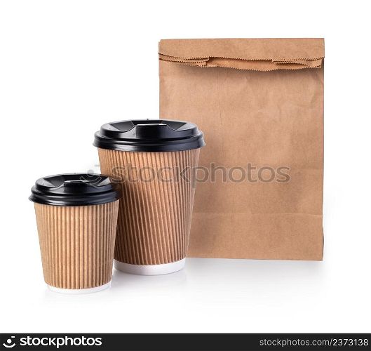Take-out coffee in thermo cup. Isolated on a white