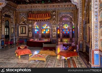 Takhat Vilas (Maharaja Takhat Singh&rsquo;s Chamber) decorated room in Mehrangarh fort. Jodhpur, Rajasthan, India. Takhat Vilas Maharaja Takhat Singh&rsquo;s Chamber room in Mehrangarh fort. Jodhpur, Rajasthan, India