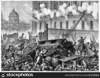 Taking the Louvre, vintage engraved illustration. History of France ? 1885