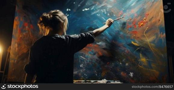 Talented Female Artist Works on Abstract Oil Painting