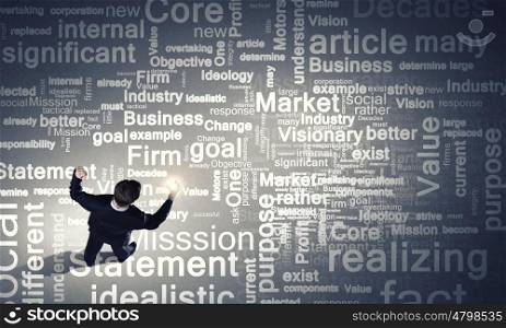 Talking on mobile. Top view of businessman with mobile phone in hand