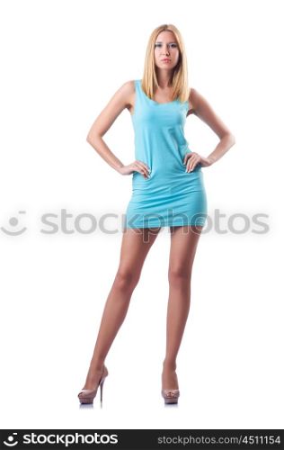 Tall attractive woman model on white