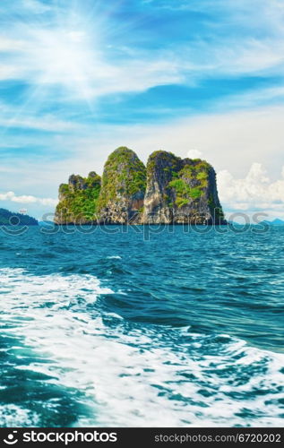 tall cliff with trees at Andaman Sea, Thailand