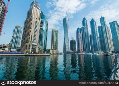 Tall Dubai Marina skyscrapers in UAE