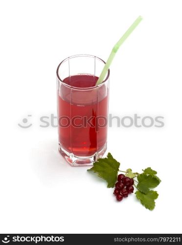 tall glass of juice and nearby branch of red currant, subject drinks