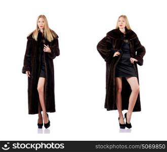 Tall model wearing fur coat