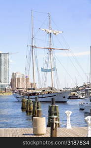 Tall ship moored at a harbor, Inner Harbor, Baltimore, Maryland, USA