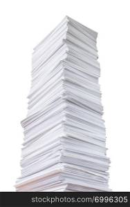Tall stack of paper isolated on white background