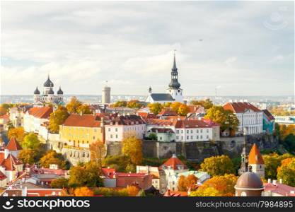 Tallinn, Estonia. View of the old city, streets and rooftops from above.