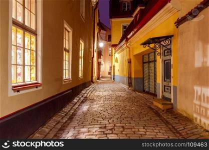 Tallinn. Old street at night.. The old, narrow, medieval street in the historical part of Tallinn.