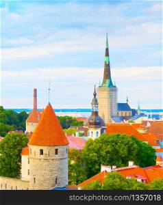 Tallinn Old Town skyline. Estonia. aerial view