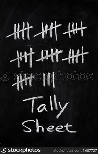 Tally sheet used for counting on a blackboard