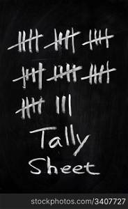 Tally sheet used for counting on a blackboard