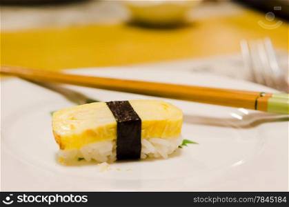 Tamago yaki is sushi using an egg