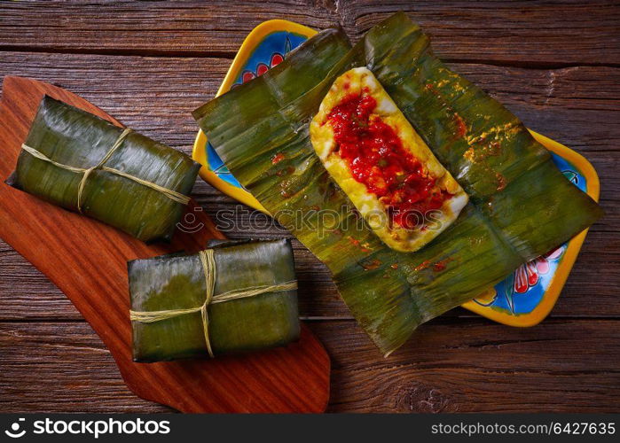 Tamale Mexican food recipe with banana leaves steamed