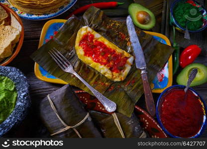 Tamale Mexican food recipe with banana leaves steamed