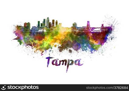 Tampa skyline in watercolor splatters with clipping path. Tampa skyline in watercolor