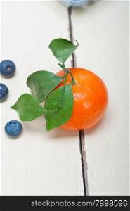 tangerine and blueberry on white rustic wood table