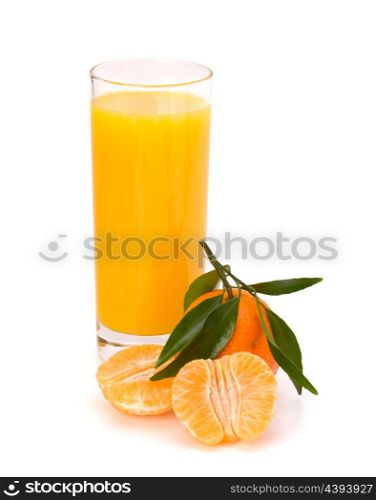 Tangerine and juice glass isolated on white background