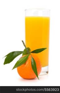 Tangerine and juice glass isolated on white background